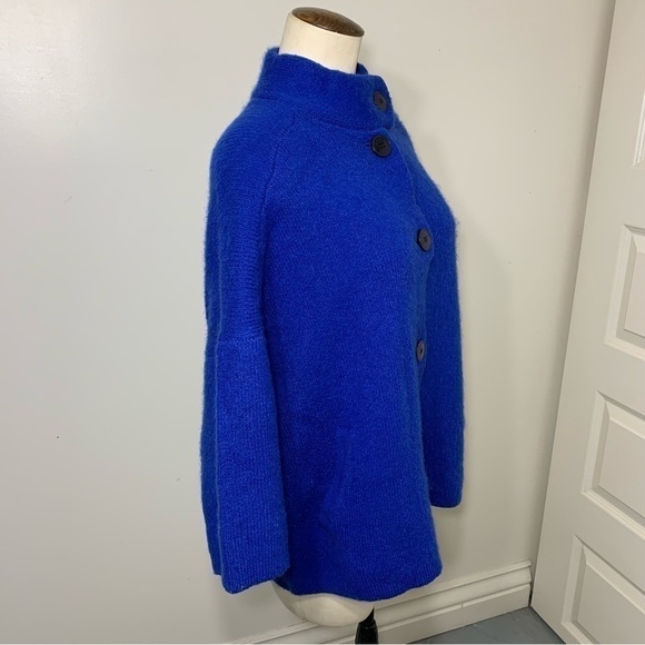 Christian Siriano Knit Cardigan Sweater M Cobalt Blue Wool Blend Fuzzy Top - Picture 5 of 13